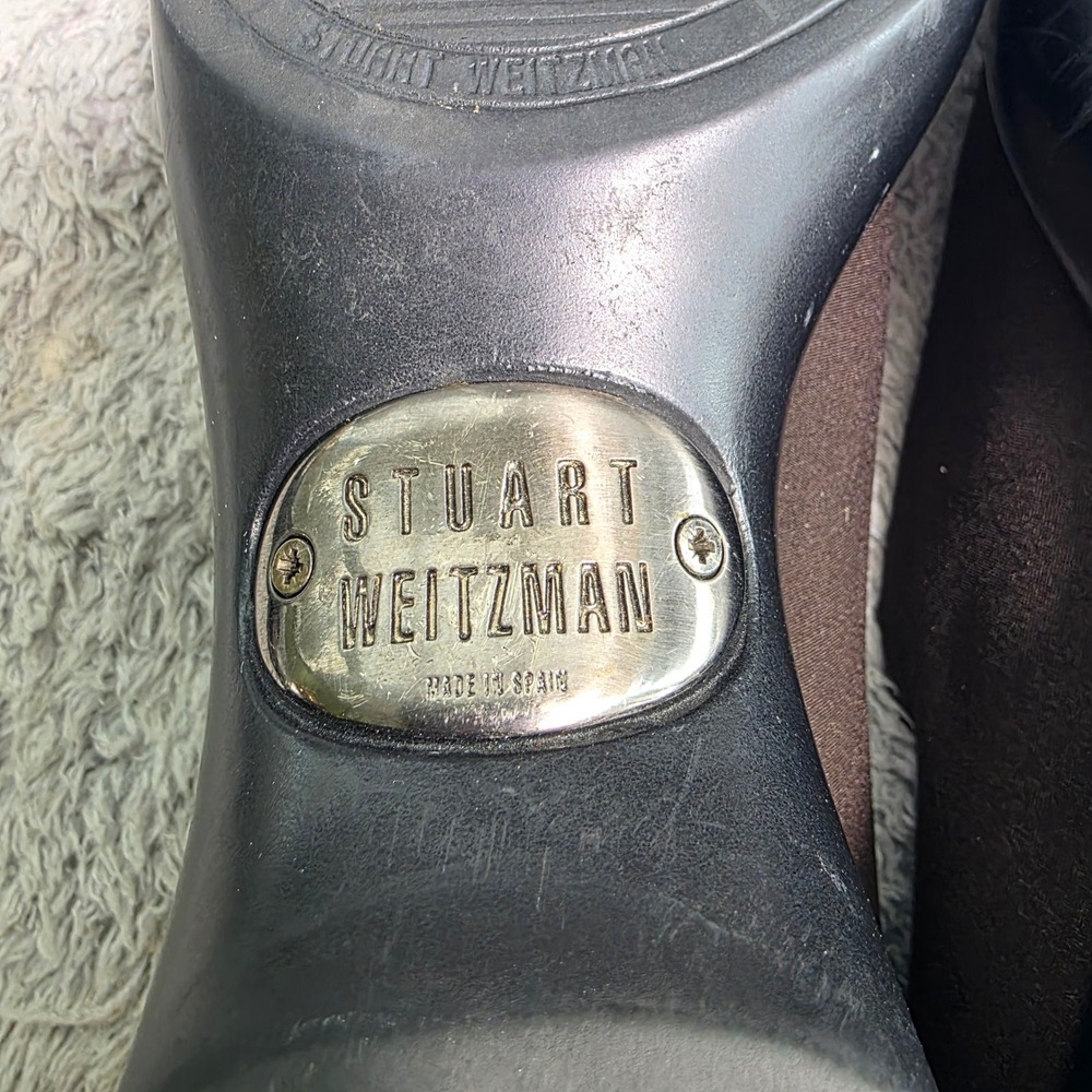 Stuart Weitzman Wedge Loafers Brown Stretch Square Toe Womens 7.5‎ Excellent - Picture 6 of 8